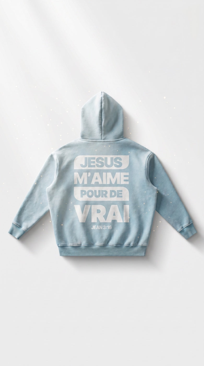 Hoodie Jésus m'aime pour de vrai vue de dos